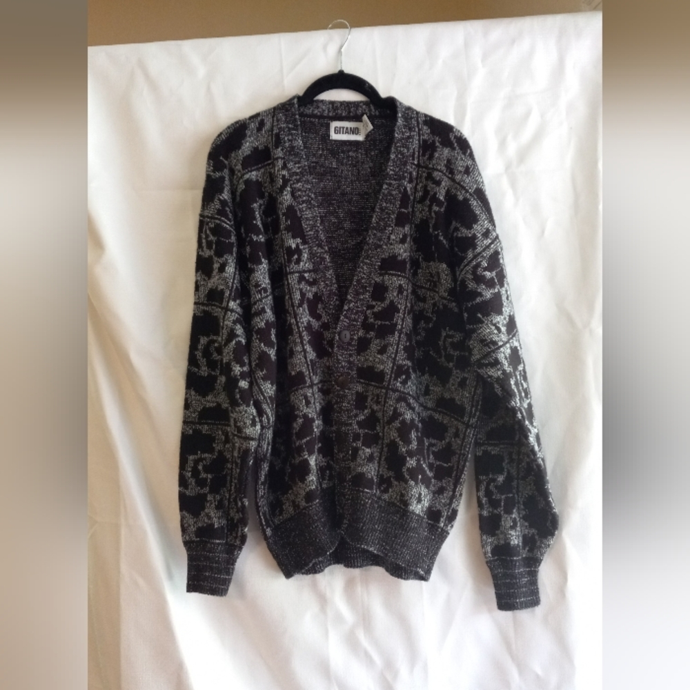 Vintage black and gray cozy grandpa knit cardigan sweater